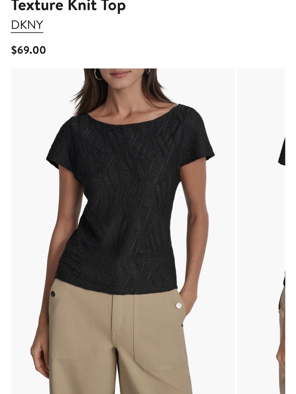 DKNY Black Textured Short-Sleeve Knit Top